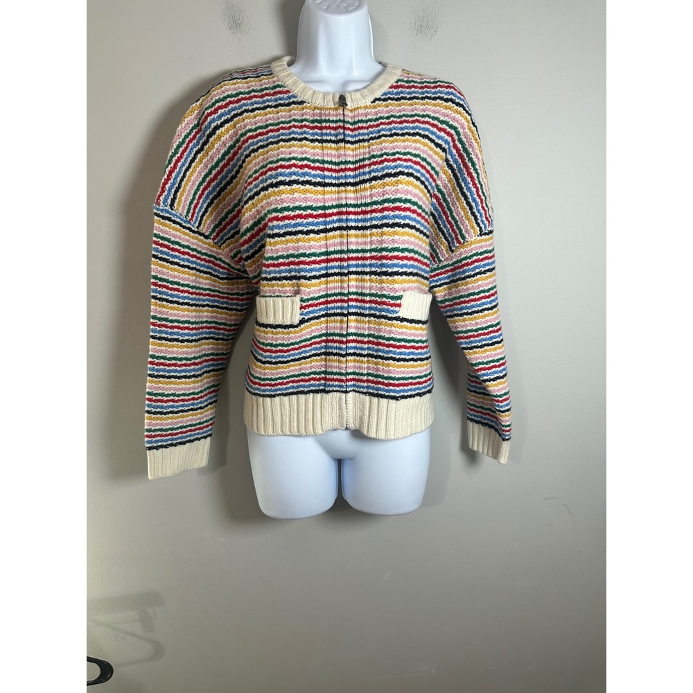 Boden Maya Zip Up Jacket Womens 10 Oversized Wool Blend Rainbow Stripe Sweater - Picture 4 of 10